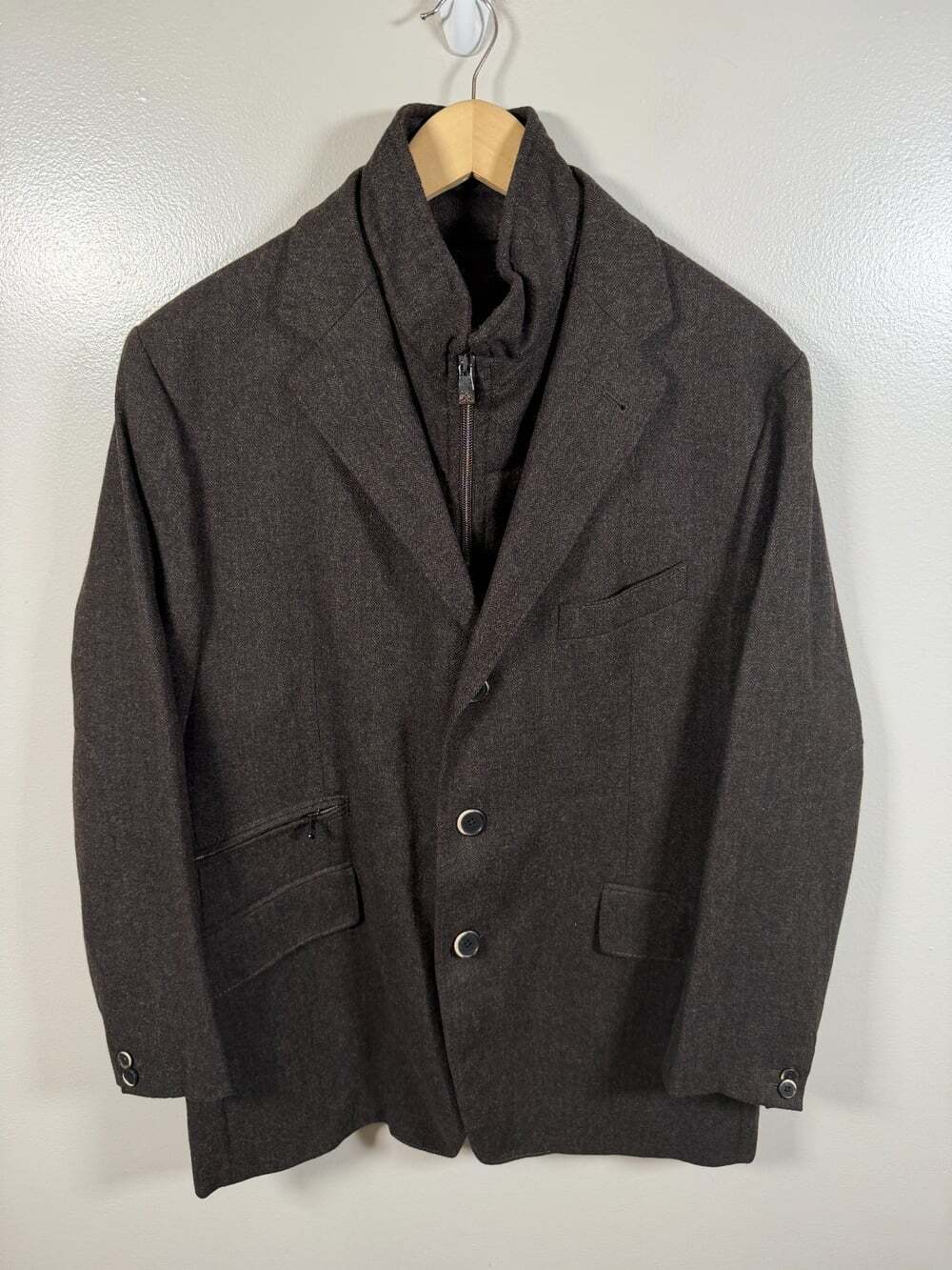 Corneliani ID Sport Jacket Cashmere Wool Size US 44 IT 54 Detachable Vest Brown